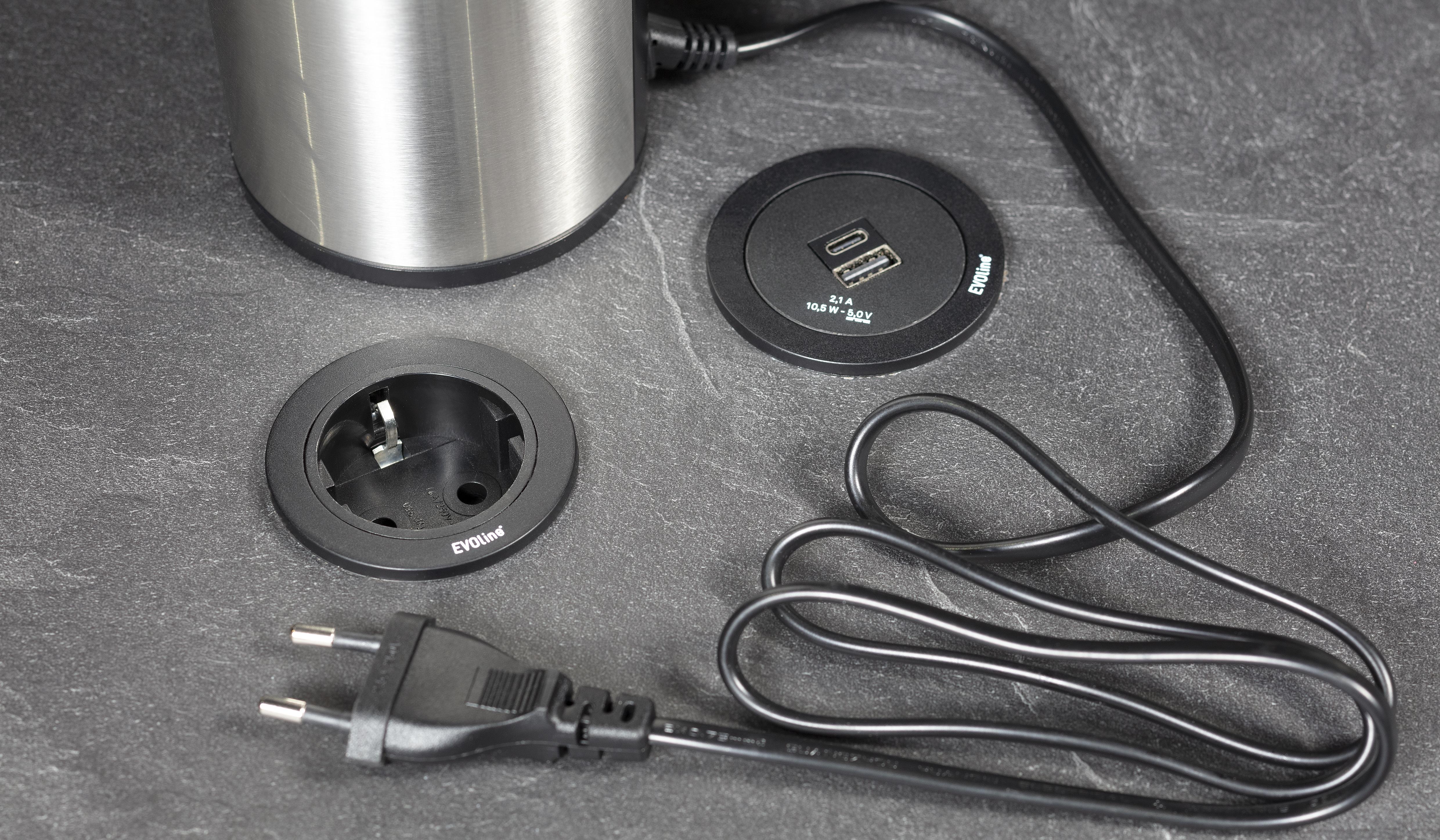 Nobilia Küche „Grauschiefer“ mit Steckdosen in Arbeitsplatte